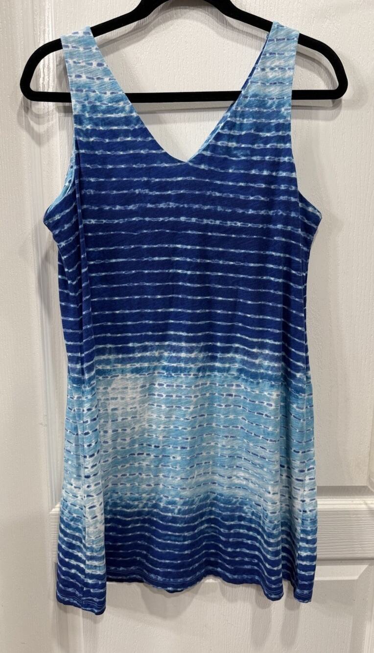 Lauren Ralph Lauren Womens L Blue Ombre Tie Dye Mini Dress Tank Boho Beachy